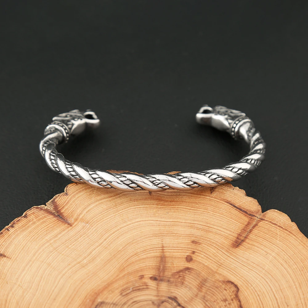 Vikings Stainless Steel Double Dragon Bracelet For Men Women Punk Fashion Wristband Cuff Bangles Classic Vintage Animal Jewelry