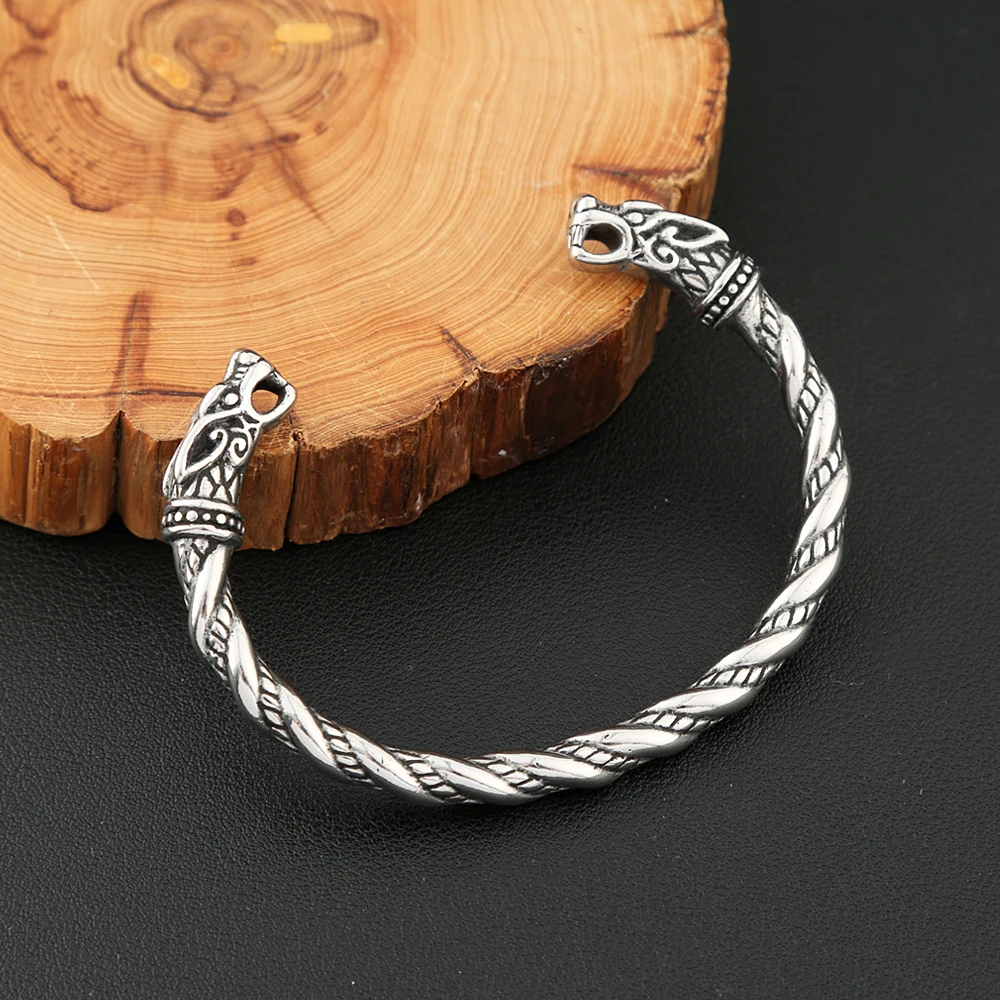 Vikings Stainless Steel Double Dragon Bracelet For Men Women Punk Fashion Wristband Cuff Bangles Classic Vintage Animal Jewelry