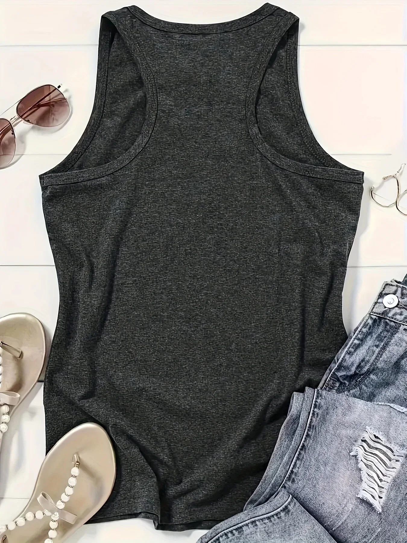 Tape & Letter Print Tank Top, Casual Sleeveless Tank Top For Summer, Women's Clothing