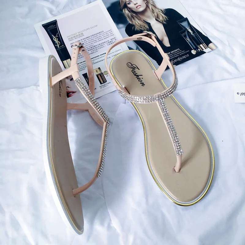 Summer Child Shoes Girl Diamond Inlay Flat Bottom Non-slip Sandals Students Party Open Toe Ceremony Shoes Kid Casual Beach Shoes