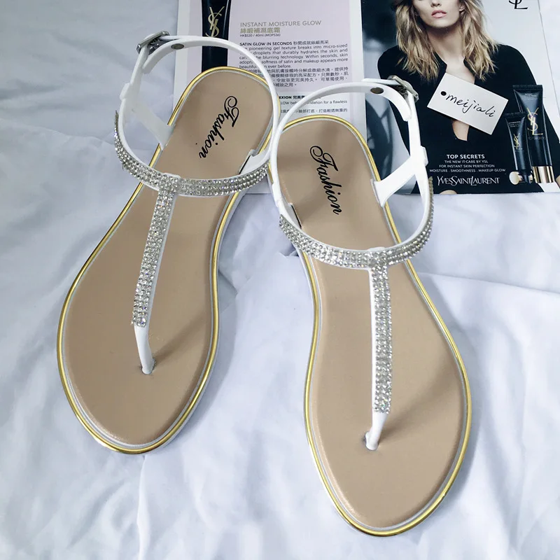 Summer Child Shoes Girl Diamond Inlay Flat Bottom Non-slip Sandals Students Party Open Toe Ceremony Shoes Kid Casual Beach Shoes