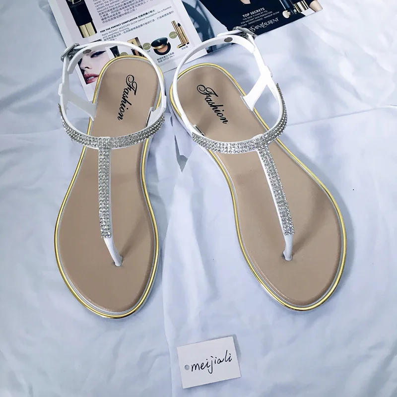 Summer Child Shoes Girl Diamond Inlay Flat Bottom Non-slip Sandals Students Party Open Toe Ceremony Shoes Kid Casual Beach Shoes