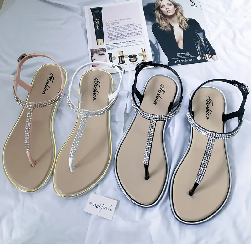 Summer Child Shoes Girl Diamond Inlay Flat Bottom Non-slip Sandals Students Party Open Toe Ceremony Shoes Kid Casual Beach Shoes