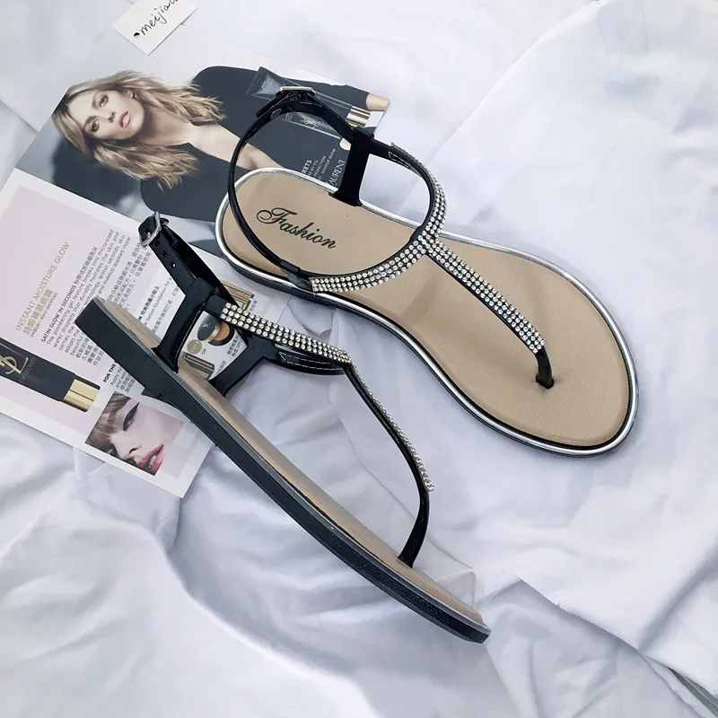 Summer Child Shoes Girl Diamond Inlay Flat Bottom Non-slip Sandals Students Party Open Toe Ceremony Shoes Kid Casual Beach Shoes