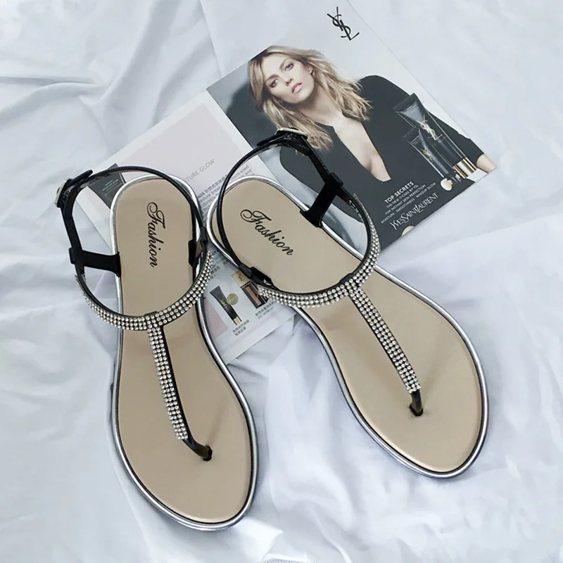 Summer Child Shoes Girl Diamond Inlay Flat Bottom Non-slip Sandals Students Party Open Toe Ceremony Shoes Kid Casual Beach Shoes