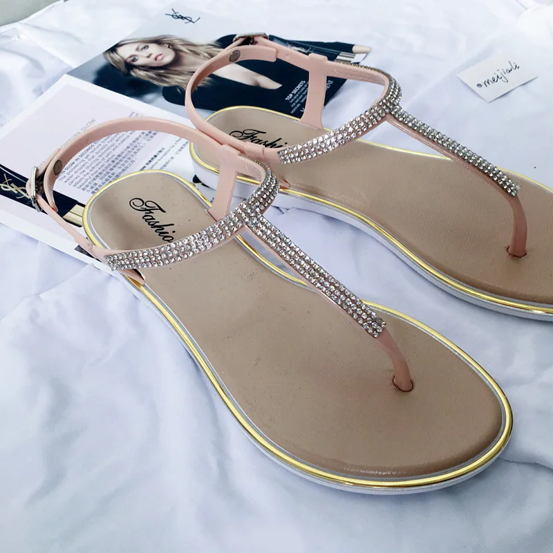 Summer Child Shoes Girl Diamond Inlay Flat Bottom Non-slip Sandals Students Party Open Toe Ceremony Shoes Kid Casual Beach Shoes