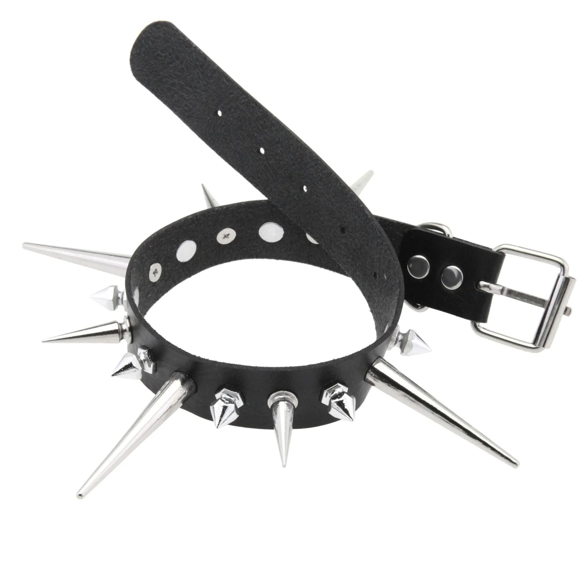 Big Spiked Choker Punk Rock Leather Collar For Women Metal Goth Necklace Jewelry Alternative Fashion Festival  Accessory