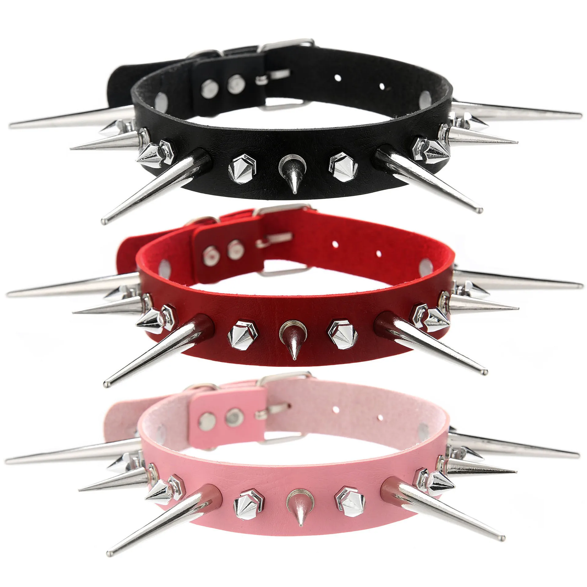 Big Spiked Choker Punk Rock Leather Collar For Women Metal Goth Necklace Jewelry Alternative Fashion Festival  Accessory