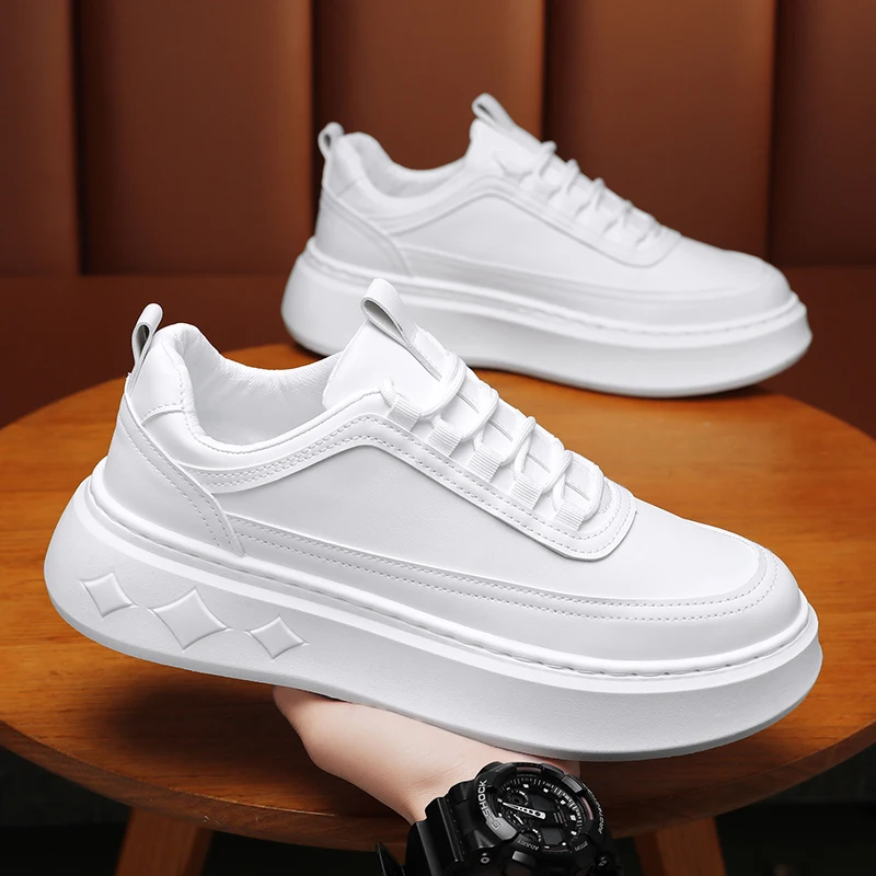 Fashion White Men Casual Sneakers Outdoor Platform Runing Shoes Breathable Men Sport Shoes Light Walking Shoes Heightening Shoes