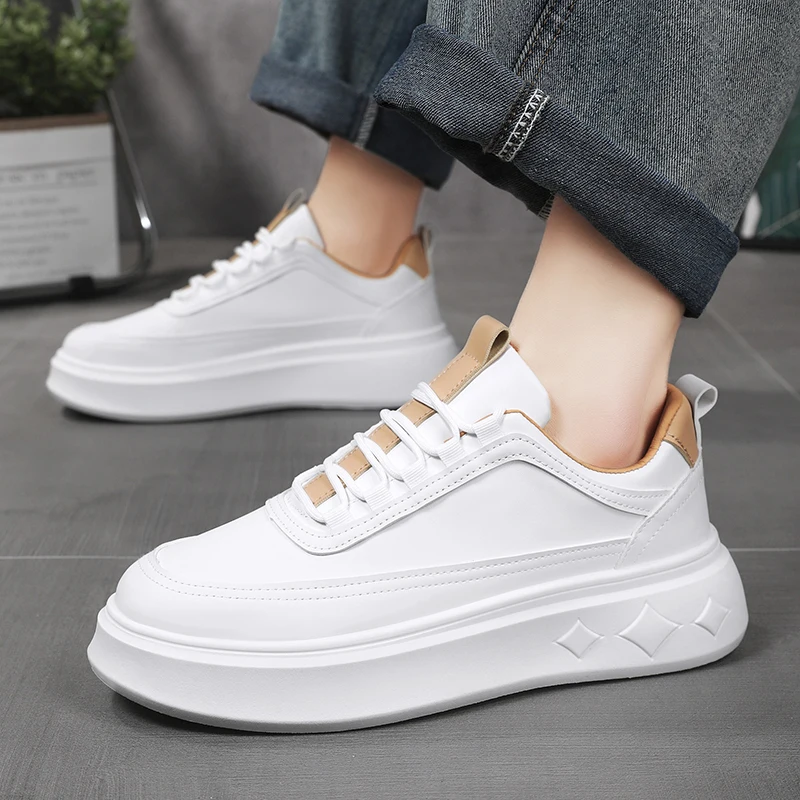 Fashion White Men Casual Sneakers Outdoor Platform Runing Shoes Breathable Men Sport Shoes Light Walking Shoes Heightening Shoes