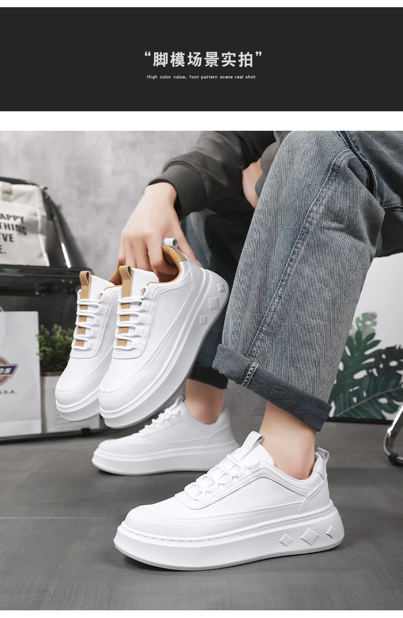 Fashion White Men Casual Sneakers Outdoor Platform Runing Shoes Breathable Men Sport Shoes Light Walking Shoes Heightening Shoes