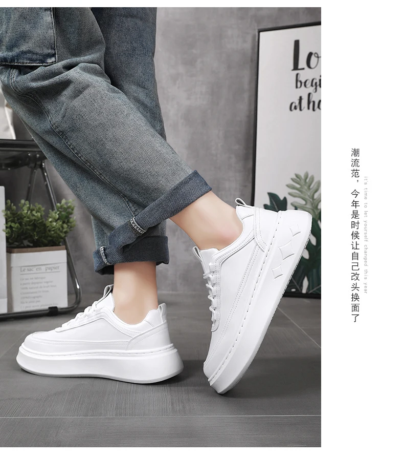 Fashion White Men Casual Sneakers Outdoor Platform Runing Shoes Breathable Men Sport Shoes Light Walking Shoes Heightening Shoes