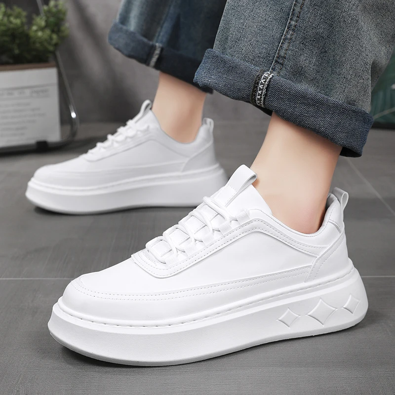 Fashion White Men Casual Sneakers Outdoor Platform Runing Shoes Breathable Men Sport Shoes Light Walking Shoes Heightening Shoes