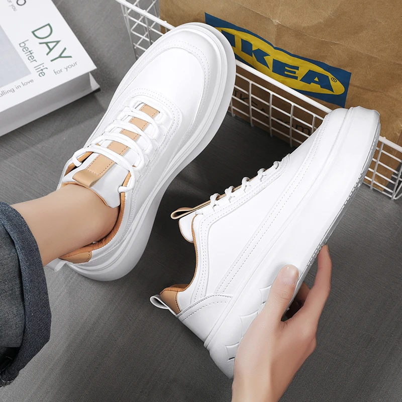 Fashion White Men Casual Sneakers Outdoor Platform Runing Shoes Breathable Men Sport Shoes Light Walking Shoes Heightening Shoes