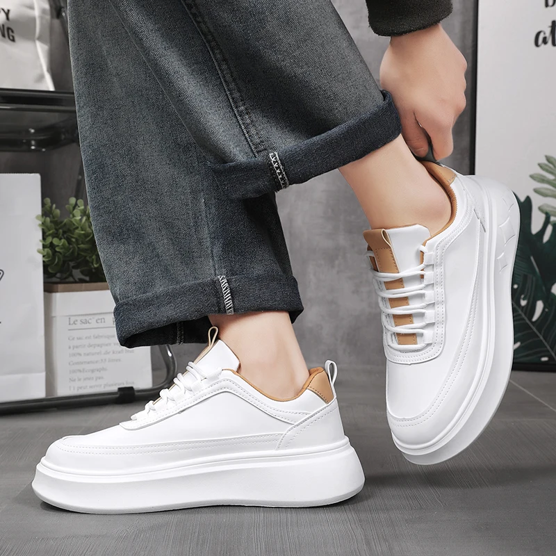 Fashion White Men Casual Sneakers Outdoor Platform Runing Shoes Breathable Men Sport Shoes Light Walking Shoes Heightening Shoes