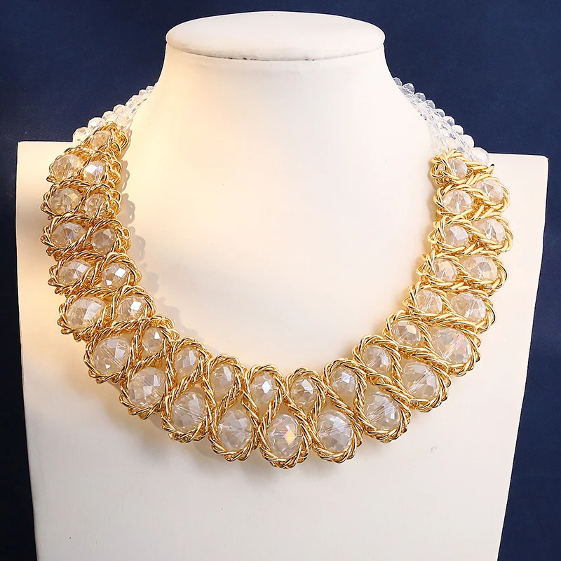 New Double Layer Necklace for Women Glasses Stone Handmade Necklaces Gold Color Choker Necklace Bijoux Collier Jewellery Gift