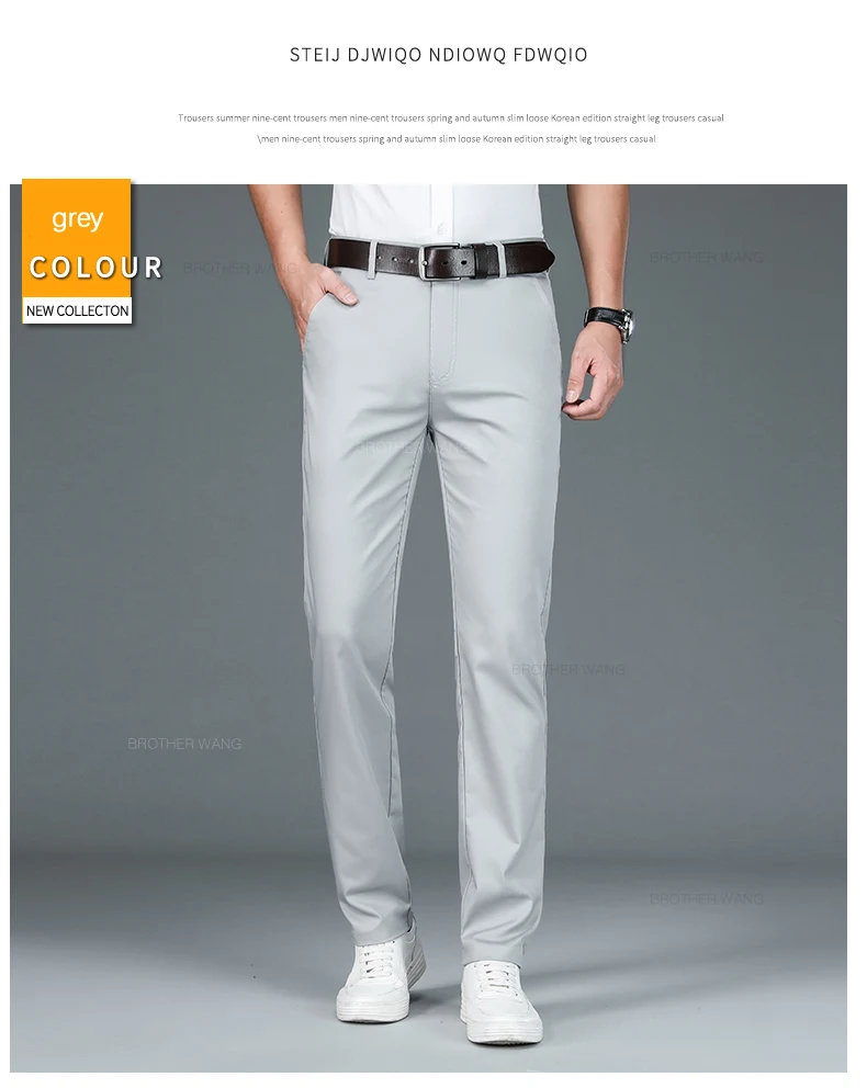 Bamboo Fiber Fabric Men's Casual Pants Summer New Ultra-thin Elastic Soft Straight Business Trousers Classic Black Khaki Gray