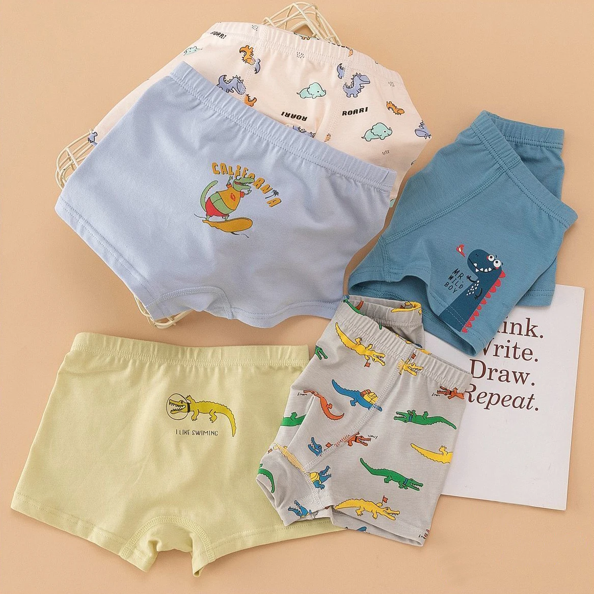 Children's Underwear Cotton Boxer Shorts for Boys and Teenagers Boxer Shorts 5-Pack