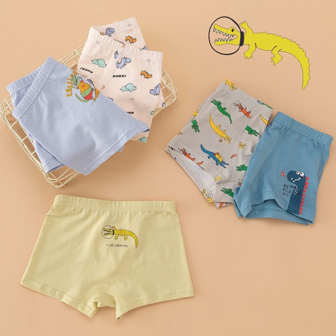 Children's Underwear Cotton Boxer Shorts for Boys and Teenagers Boxer Shorts 5-Pack
