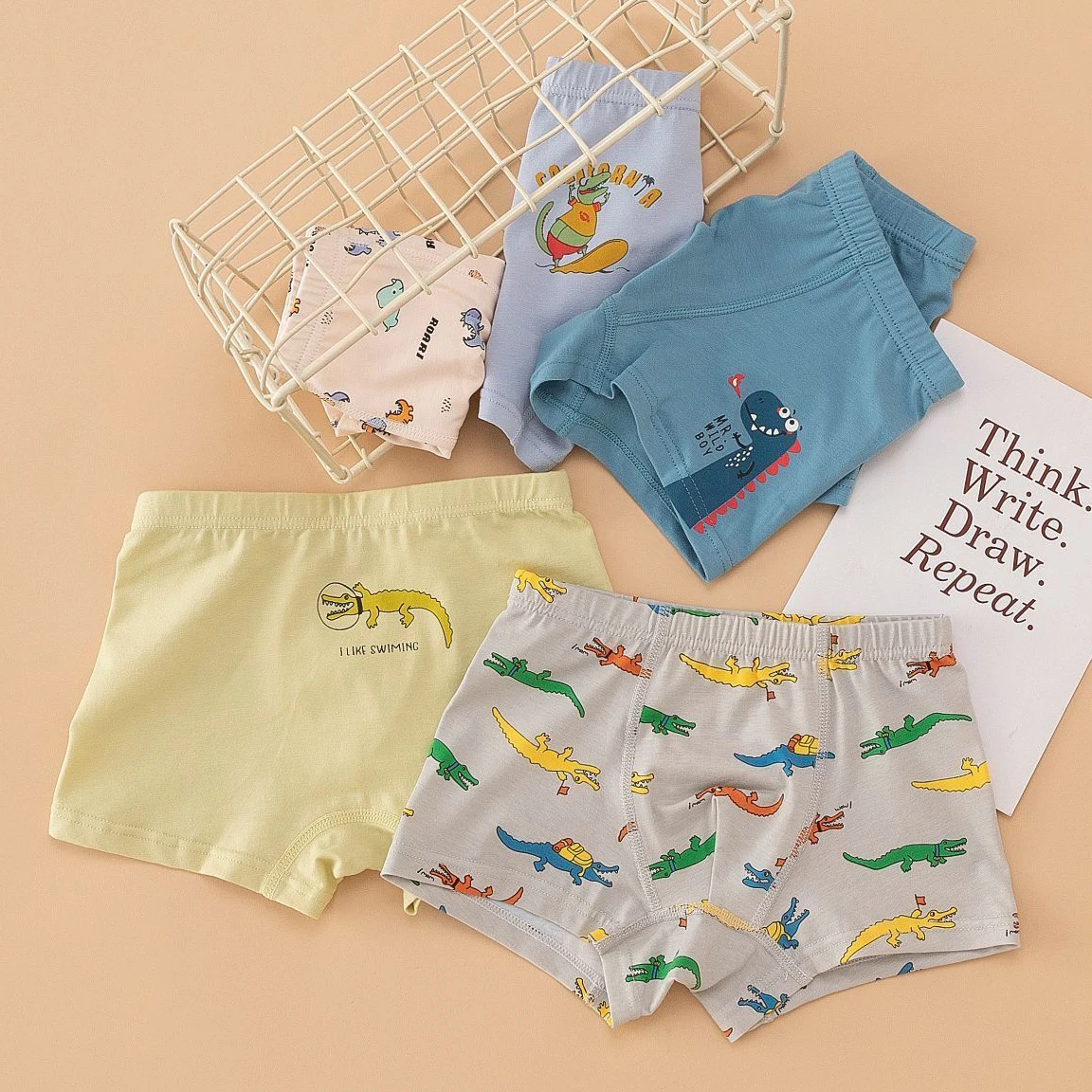 Children's Underwear Cotton Boxer Shorts for Boys and Teenagers Boxer Shorts 5-Pack