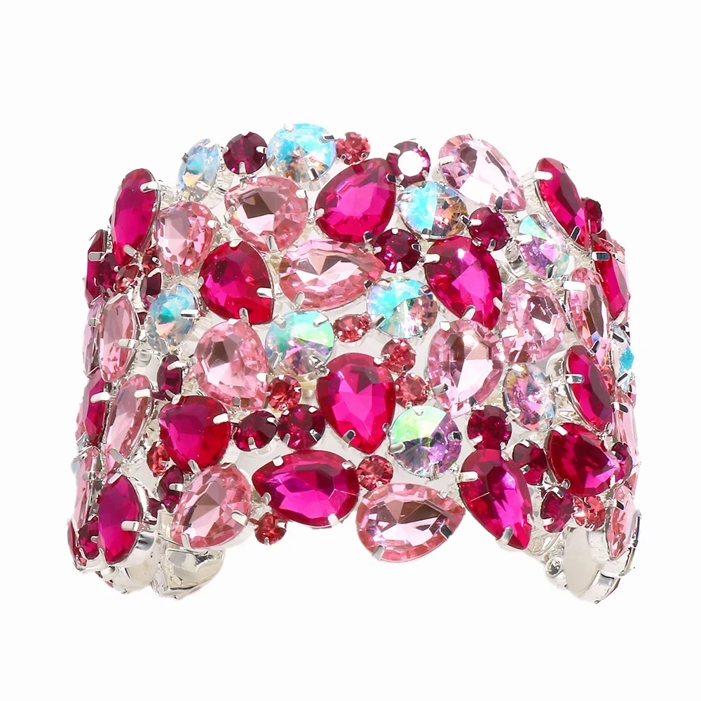 Bling Crystal Exaggerated Hand Bangle Water Drop Design for Women Fashion Show Rhinestone Bracelet Bangle Wedding Jewelry