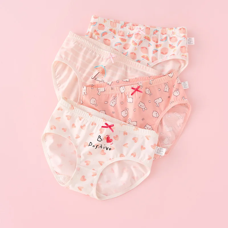 4pcs Girl Cotton Bright Color Briefs Soft Breathable Underpants Girl Quality Underwear Size 85-165 Kids Healthy Panties