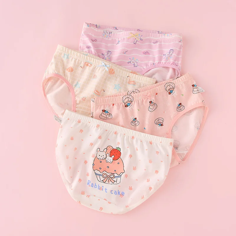 4pcs Girl Cotton Bright Color Briefs Soft Breathable Underpants Girl Quality Underwear Size 85-165 Kids Healthy Panties