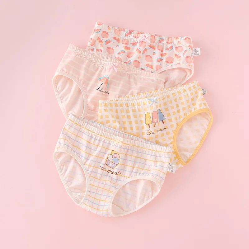 4pcs Girl Cotton Bright Color Briefs Soft Breathable Underpants Girl Quality Underwear Size 85-165 Kids Healthy Panties