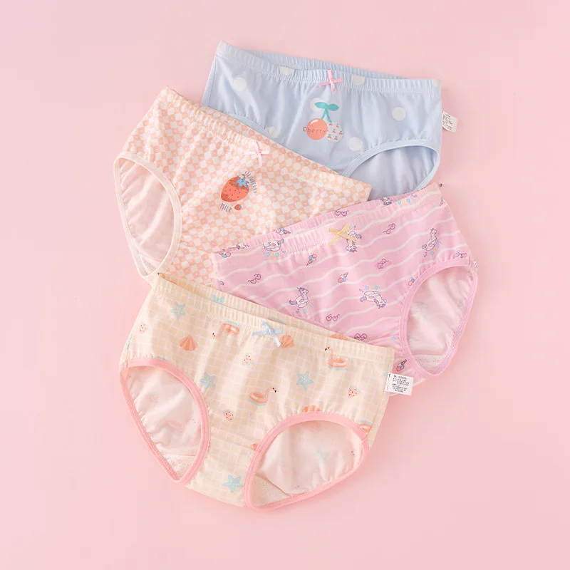 4pcs Girl Cotton Bright Color Briefs Soft Breathable Underpants Girl Quality Underwear Size 85-165 Kids Healthy Panties