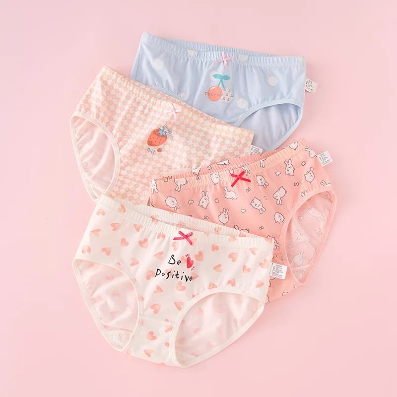 4pcs Girl Cotton Bright Color Briefs Soft Breathable Underpants Girl Quality Underwear Size 85-165 Kids Healthy Panties