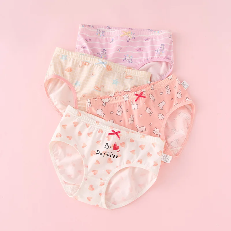 4pcs Girl Cotton Bright Color Briefs Soft Breathable Underpants Girl Quality Underwear Size 85-165 Kids Healthy Panties