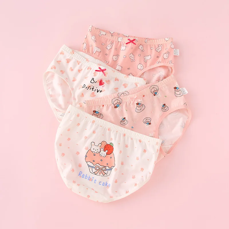 4pcs Girl Cotton Bright Color Briefs Soft Breathable Underpants Girl Quality Underwear Size 85-165 Kids Healthy Panties