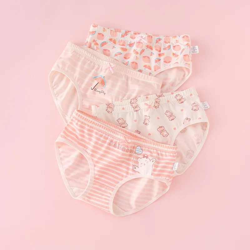 4pcs Girl Cotton Bright Color Briefs Soft Breathable Underpants Girl Quality Underwear Size 85-165 Kids Healthy Panties
