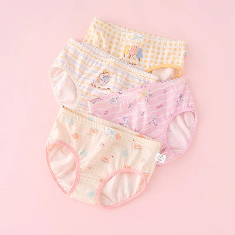4pcs Girl Cotton Bright Color Briefs Soft Breathable Underpants Girl Quality Underwear Size 85-165 Kids Healthy Panties