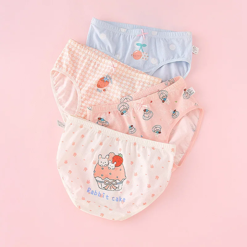 4pcs Girl Cotton Bright Color Briefs Soft Breathable Underpants Girl Quality Underwear Size 85-165 Kids Healthy Panties