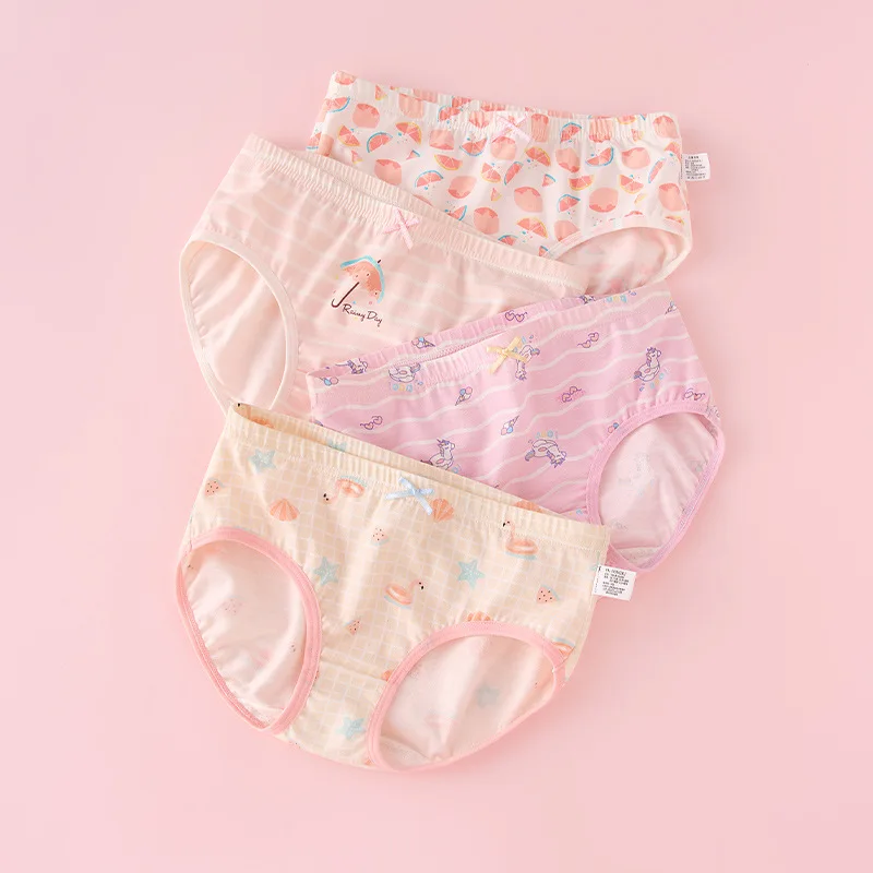 4pcs Girl Cotton Bright Color Briefs Soft Breathable Underpants Girl Quality Underwear Size 85-165 Kids Healthy Panties