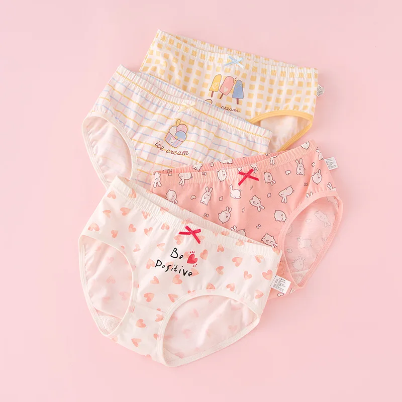 4pcs Girl Cotton Bright Color Briefs Soft Breathable Underpants Girl Quality Underwear Size 85-165 Kids Healthy Panties