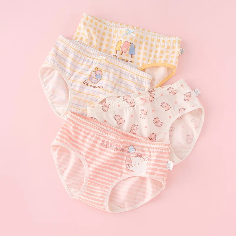 4pcs Girl Cotton Bright Color Briefs Soft Breathable Underpants Girl Quality Underwear Size 85-165 Kids Healthy Panties