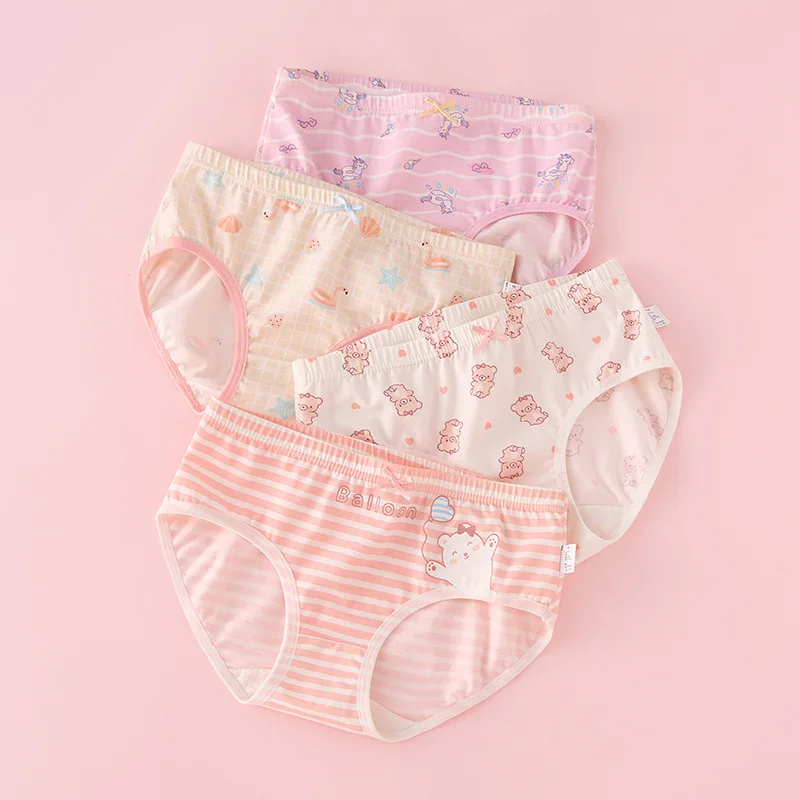 4pcs Girl Cotton Bright Color Briefs Soft Breathable Underpants Girl Quality Underwear Size 85-165 Kids Healthy Panties