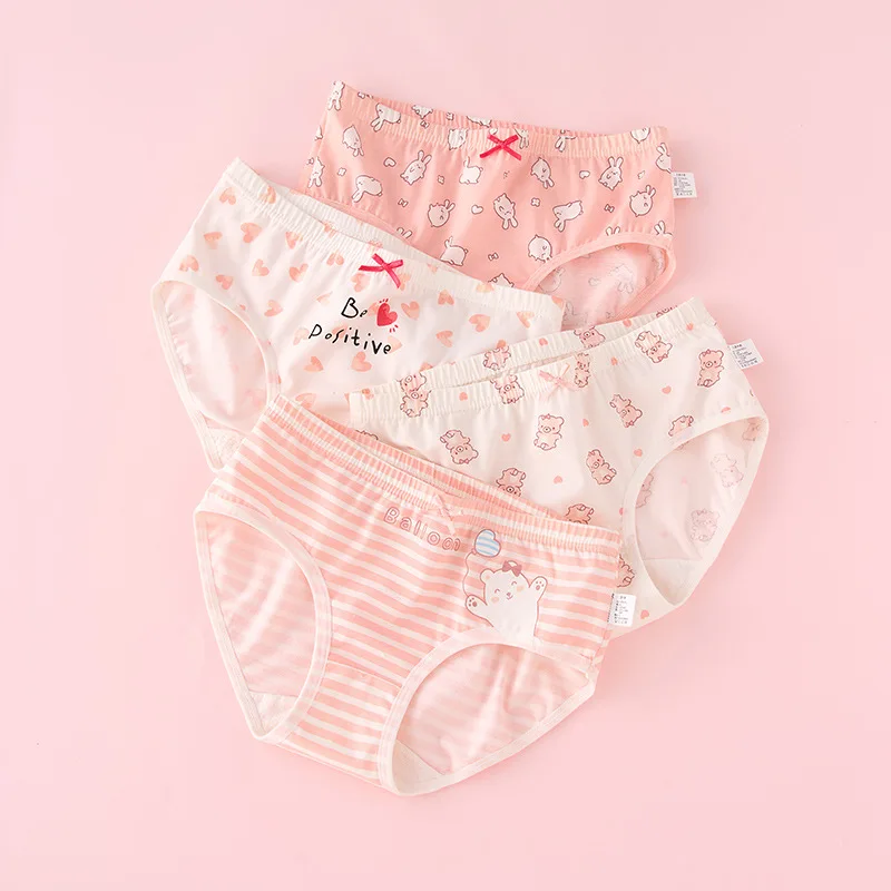4pcs Girl Cotton Bright Color Briefs Soft Breathable Underpants Girl Quality Underwear Size 85-165 Kids Healthy Panties