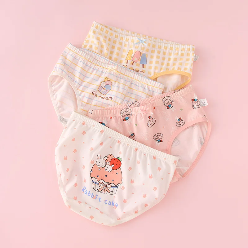 4pcs Girl Cotton Bright Color Briefs Soft Breathable Underpants Girl Quality Underwear Size 85-165 Kids Healthy Panties