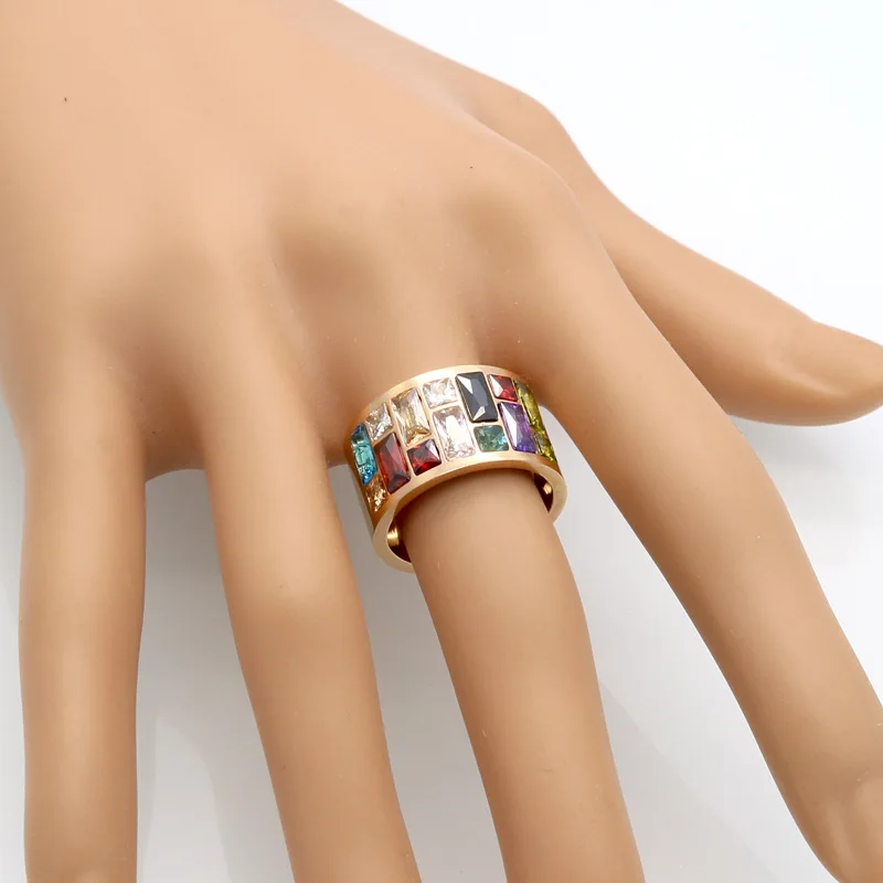 Multicolor Crystal For Women Anel 316L Stainless Steel Wedding Rings Female Rainbow Color Stone Anillo Fashion Jewelry