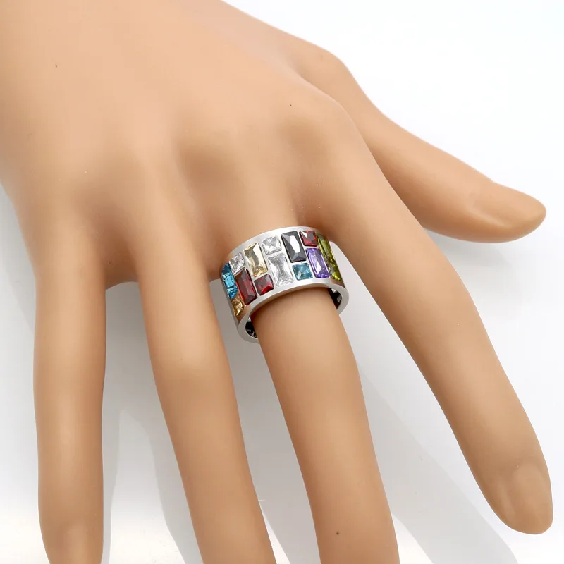 Multicolor Crystal For Women Anel 316L Stainless Steel Wedding Rings Female Rainbow Color Stone Anillo Fashion Jewelry