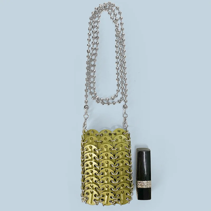 New Metal Silver Shining Trendy Phone Lipstick Bag Chain Strap Single Shoulder Crossbody Small Bag for Women