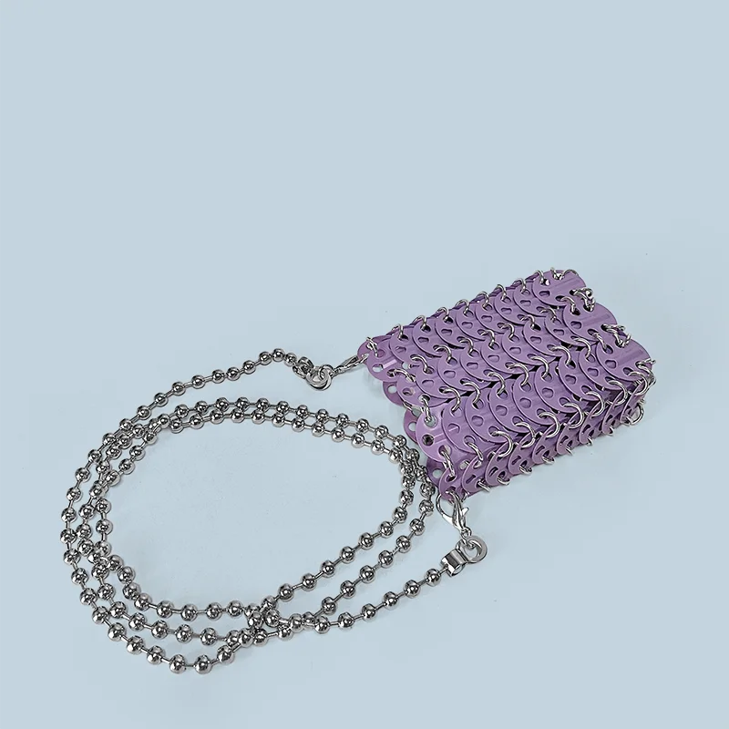 New Metal Silver Shining Trendy Phone Lipstick Bag Chain Strap Single Shoulder Crossbody Small Bag for Women
