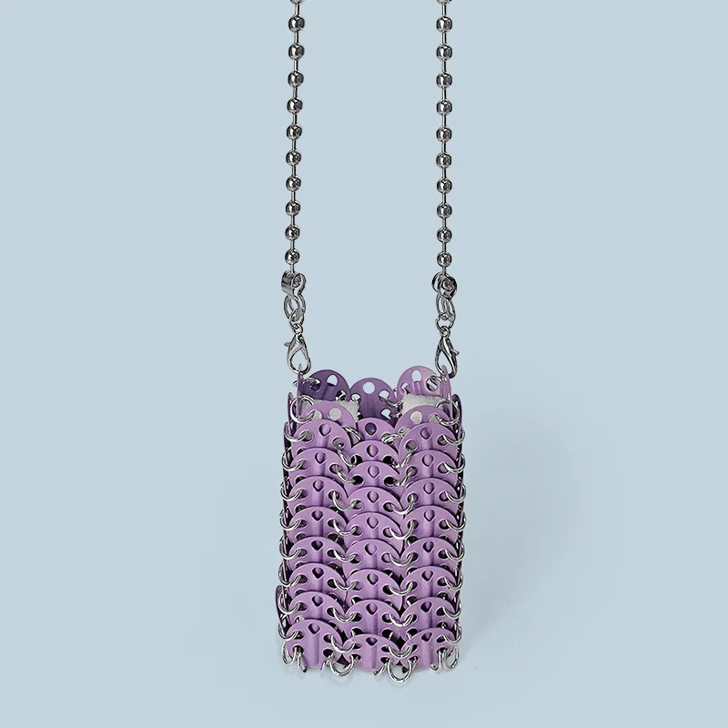 New Metal Silver Shining Trendy Phone Lipstick Bag Chain Strap Single Shoulder Crossbody Small Bag for Women