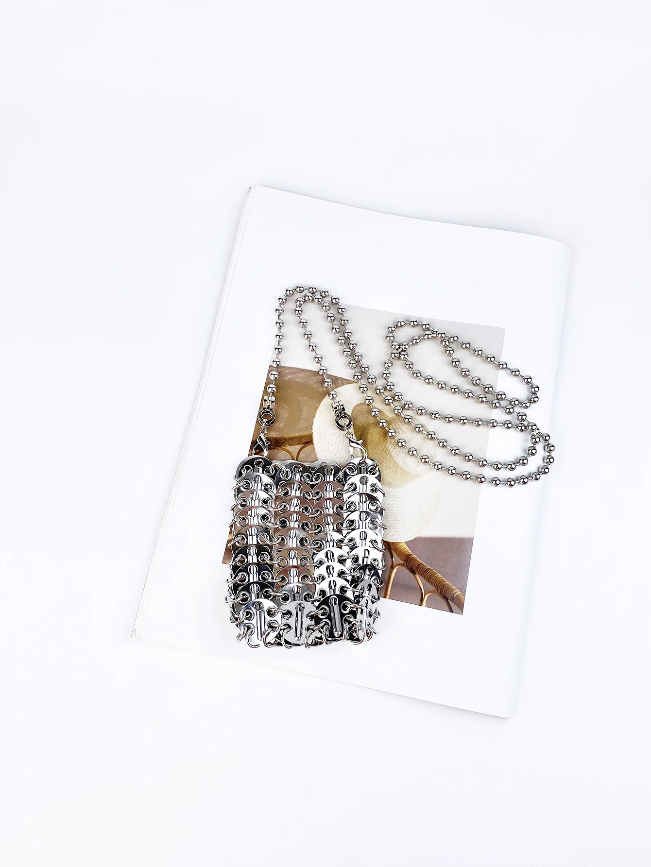 New Metal Silver Shining Trendy Phone Lipstick Bag Chain Strap Single Shoulder Crossbody Small Bag for Women