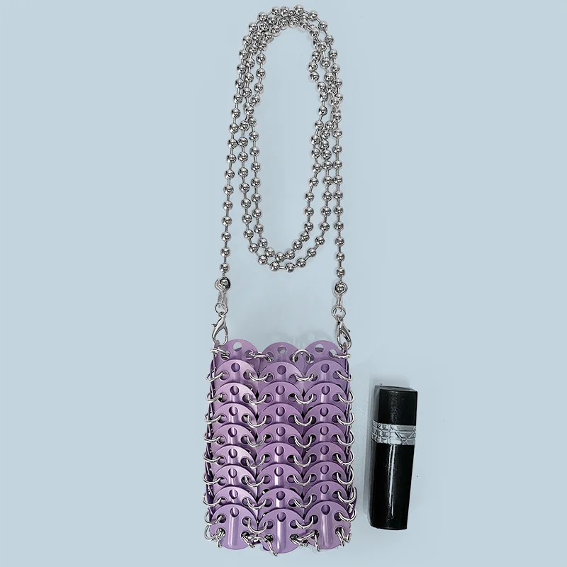New Metal Silver Shining Trendy Phone Lipstick Bag Chain Strap Single Shoulder Crossbody Small Bag for Women
