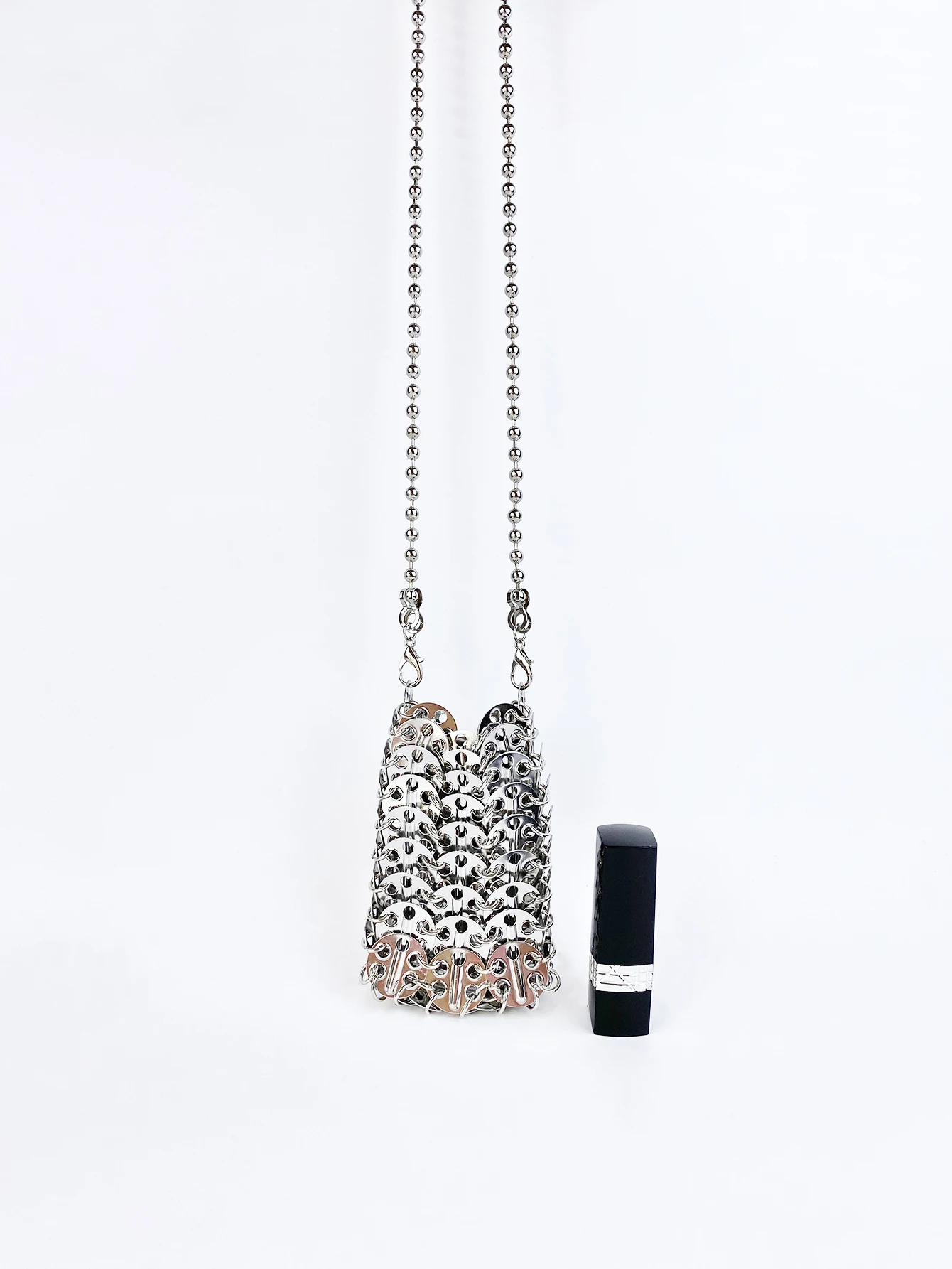 New Metal Silver Shining Trendy Phone Lipstick Bag Chain Strap Single Shoulder Crossbody Small Bag for Women