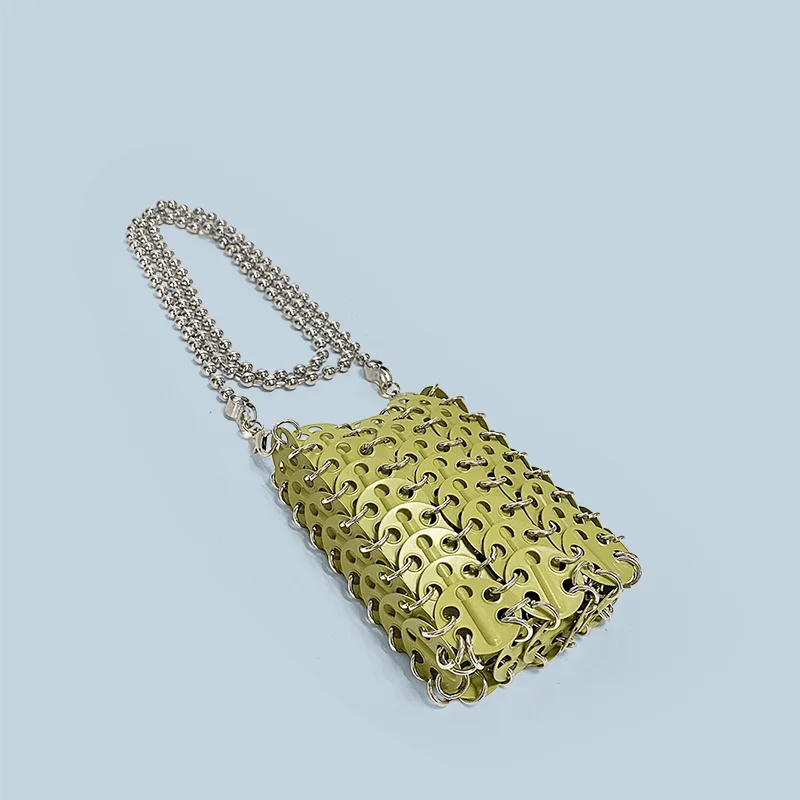 New Metal Silver Shining Trendy Phone Lipstick Bag Chain Strap Single Shoulder Crossbody Small Bag for Women